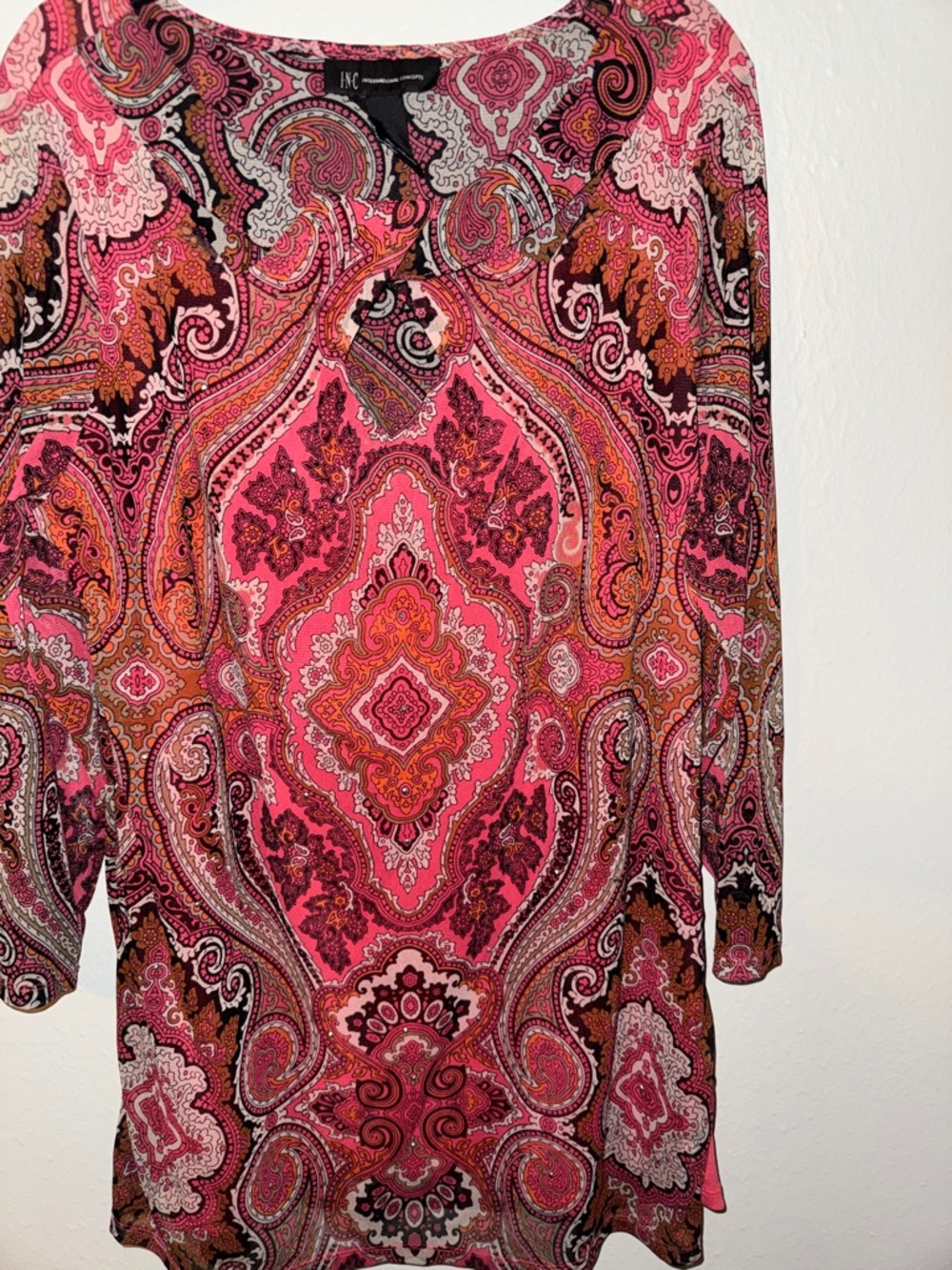 INC International Concepts Red Paisley Tunic Top ptp 18” - Picture 4 of 6